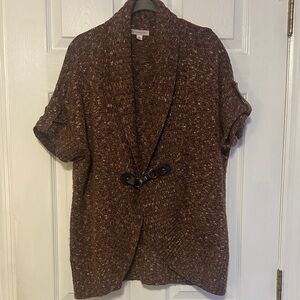 Brown Short Sleeve Cardigan with Buckle